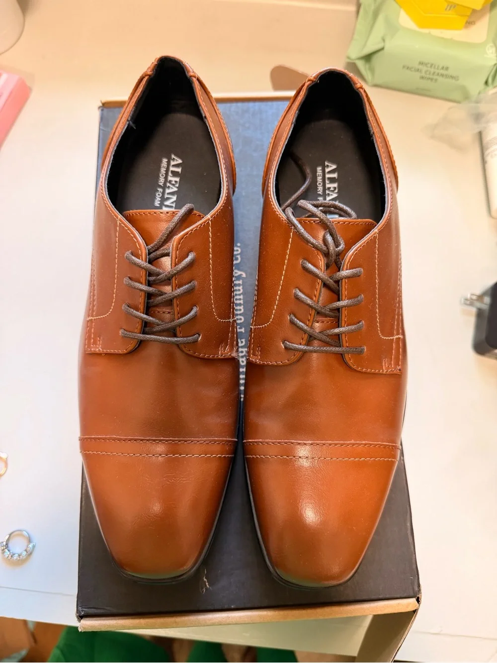 Alfani Tan Leather Cap-Toe Derby Dress Shoes